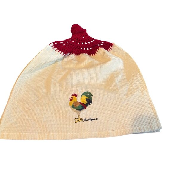 Laurie Korsgaden Rooster Kitchen Towel Waffle Weave & Crochet Top Loop 100% NWOT - Picture 2 of 6